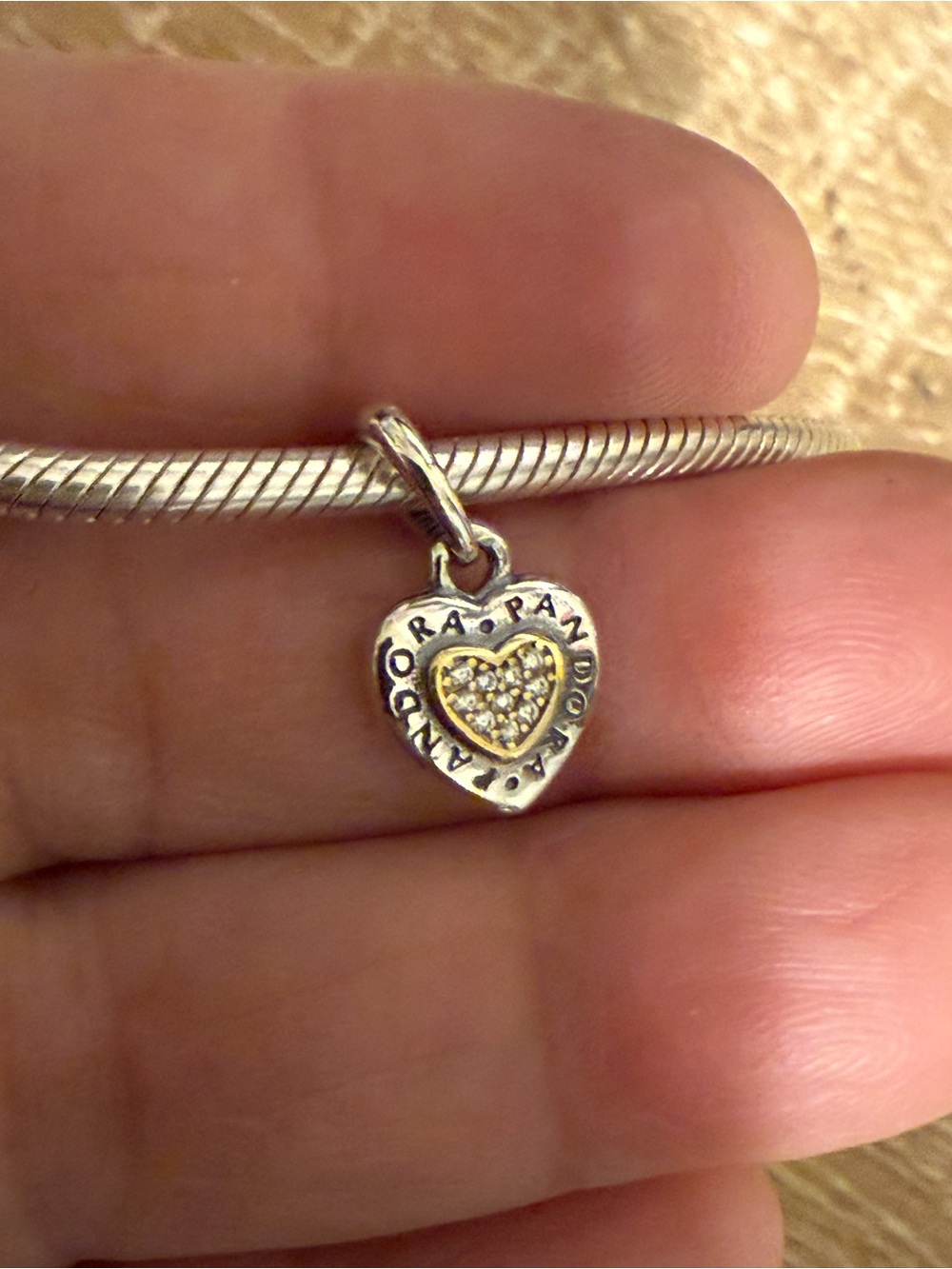 Pandora Two-Tone Heart Dangle Charm - Silver and Gold